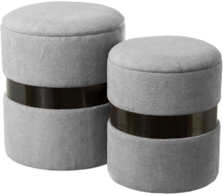 Set mit 2 Hockern aus Stoff und MDF in Hellgrau