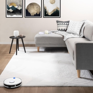 VIMODA Teppich Wohnzimmer Schlafzimmer Flauschig, kurzflorig – waschbar und Fußbodenheizung geeignet,Farbe:Creme;Maße:200x280 cm