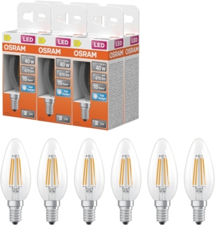 OSRAM LED-Lampe Star Kerzenform B40 Filament, 6500 K kaltweißes Tageslicht, 3,4 W, E14, klar, 470 lm, 15.000h, für Kronleuchter, Arbeitsplätze