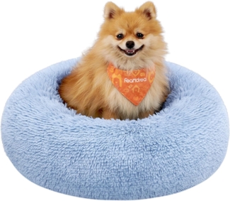 Feandrea Hundebett flauschig, Katzenbett, Donut Kissen, waschbar, Polsterung in der Mitte herausnehmbar, Langer Plüsch, 60 cm Durchmesser, blassblau PGW038Q01