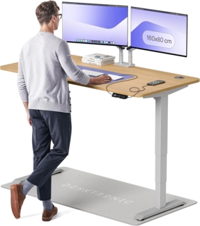 Höhenverstellbarer Schreibtisch - Höhenverstellbar Elektrisch mit Flüsterleisem Dual-Motor & Touchscreen - Hohe Tragfähigkeit - Stehtisch von Desktronic, Grau + Eiche, 160x80 cm