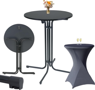 Set Stehtisch klappbar Ø 80 cm in Anthrazit & Husse waschbar bügelfrei in Anthrazit für Bistrotisch