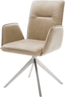 Drehstuhl Vinja-Flex Mikrofaser Beige Vintage Kreuzgestell breit Edelstahl 360° drehbar Wippfunktion