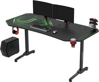 ULTRADESK Frag XXL | Ergonomischer Gaming-Schreibtisch mit großer Arbeitsfläche & XXL-Pad, 2 Kabeldurchlässe | Gut für Home Office, Fach für Steckdosenleisten | Stahlgestell, Grünes Pad, 160x75 cm