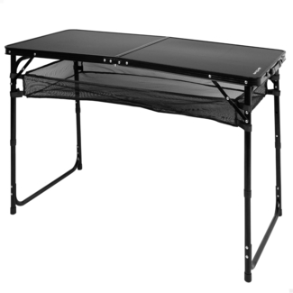 AKTIVE Klapptisch, schwarz, 120 x 60 x 60/70 cm, höhenverstellbar, rutschfeste Füße, Tragkraft 30 kg, Tragegriff, inkl. abnehmbarem Netz, Strand, Garten (63089)
