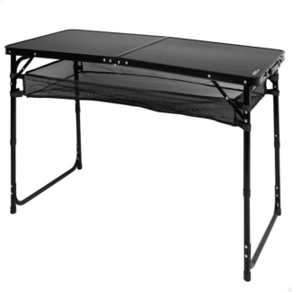 AKTIVE Klapptisch, schwarz, 120 x 60 x 60/70 cm, höhenverstellbar, rutschfeste Füße, Tragkraft 30 kg, Tragegriff, inkl. abnehmbarem Netz, Strand, Garten (63089)
