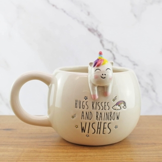 Winkee Tasse Tier Kaffeebecher mit Einhorn-Figur und Spruch