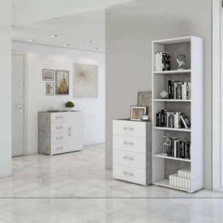 Dmora - Bücherregal Girasole, Bibliothek mit 4 verstellbaren Regalen, Bücherregal, Wandschrank mit Regalen, 100 % Made in Italy, 60 x 30 x 195 cm, Weiß und Zement