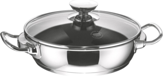 Berndes Injoy Special Edition Schmorkasserolle mit Glasdeckel, Kasserolle, Servierpfanne, Antihaftversiegelung, Edelstahl, Silber / Schwarz, Ø 28 cm, 063678