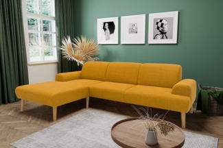 DOMO. collection Ecksofa Salinas, Sofa mit Federkern in L-Form, moderne Couch mit Holzfüßen und schwebender Optik, Eckcouch, Polsterecke, 292 x 176 x 83 cm (BxTxH), curcuma