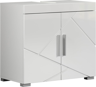 trendteam smart living - Amanda - Waschbeckenunterschrank - Weiß/Weiß Hochglanz - Unterschrank für das Badezimmer mit 2 Türen und 1 Einlegeboden - (BxHxT) 60 x 56 x 34 cm - Moderner Stil
