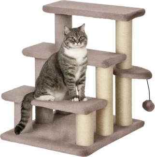 PawHut Kratzbaum Hundetreppe Tiertreppe, mit Kratzbaum Ball, Braun