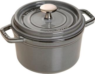 STAUB Gusseisen Bräter/Cocotte, Rund 16 cm, 1,2 L, Aromaregen Funktion, Für alle Herdarten geeignet, Graphitgrau