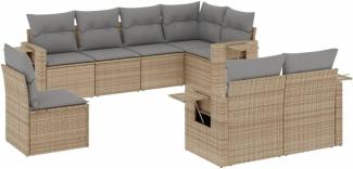 vidaXL 8-tlg. Garten-Sofagarnitur mit Kissen Beige Poly Rattan 3252776