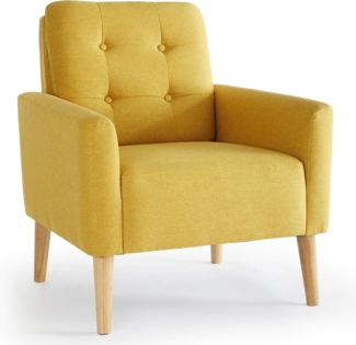 Mondeer Sessel, Sessel ​mit Armlehnen Massivholzbeine Modern Einfach für Schlafzimmer Wohnzimmer Balkon Büro, D72 x W72 x H81 cm, Gelb
