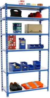 Simon Rack Schwerlastregal, 2500 x 1200 x 500 mm, Bis 200 kg Belastbar, 6 Verstellbare Ablagen, Kellerregal, Lagerregal, Blau/Verzinkt - Simonclick