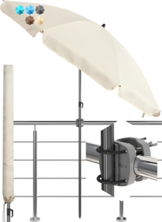4smile Sonnenschirm Balkon SunnyJoy, 3-in-1 SET, Beige - UPF 50+ Sonnenschirm Ø 180 cm + Sonnenschirmhalter Balkongeländer + Sonnenschirmhülle - Sonnenschutz Balkon Set