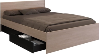 Vente-unique - Bett mit 4 Schubladen - 140x190 cm - Naturfarben & Schwarz - VELONA