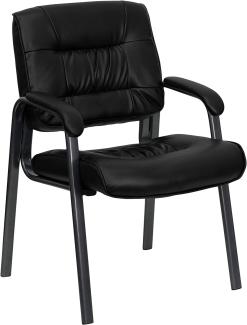 Flash Furniture Leder-Soft-Seitenstuhl, Metallleder, Schwarzer Lederweich/Titanrahmen, Black with Titanium Frame Finish