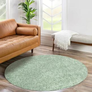 carpet city Shaggy Hochflor Teppich - Rund 200 cm - Grün - Langflor Wohnzimmerteppich - Einfarbig Uni Modern - Flauschig-Weiche Teppiche Schlafzimmer Deko