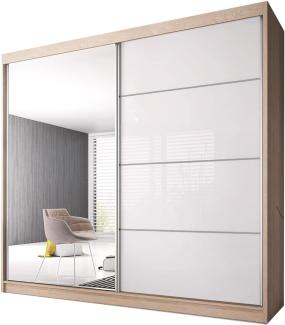 Fabryka Mebli Idźczak Schiebetürenschrank, eleganter Kleiderschrank Schrank Garderobe Spiegel Multi 35-230 cm, Schlafzimmer- Wohnzimmerschrank Schiebetüren Modern Design (Sonoma/Weiß)