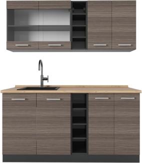 Singleküche R-Line Edelgrau/Anthrazit 160 cm ohne Arbeitsplatte Vicco