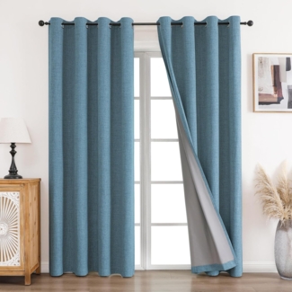 CUCRAF Vorhang 100% Blickdicht Leinen Gardinen mit Ösen Verdunklungsvorhänge Gardinen Himmelblau H245 x B140 cm 2er Set, Thermovorhang Kälteschutz Schallschutz Vorhang für Wohnzimmer Schlafzimmer