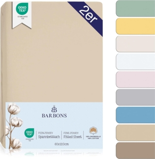 BARBONS Spannbettlaken für Baby/Kinderbett - 100% Jersey-Baumwolle Oeko-TEX Standard 100 Zertifiziert 60x120 cm Bettlaken für Babybett (Sand - 2er)