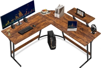 JUMMICO Gaming Tisch 130 x 130 x 75 cm,Schreibtisch mit Monitorständer,Eckschreibtisch,Schreibtisch L Form,Gaming Schreibtisch L-förmiger,Groß Pc Ecktisch,Vintage Braun