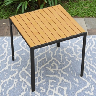 Clevich Wetterfester Gartentisch 75x75 cm, Quadratisch aus Aluminium mit WPC Tischplatte,Outdoor Esstisch für Balkon und Terrasse, pflegeleicht und langlebig, Schwarz+Teak