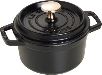 STAUB Gusseisen Bräter/Cocotte, Rund 14 cm, 0,8 L, Aromaregen Funktion, Für alle Herdarten geeignet, Schwarz