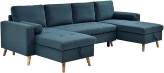 Vente-unique - Panorama-Ecksofa mit Schlaffunktion – Stoff – Türkisblau – KORI