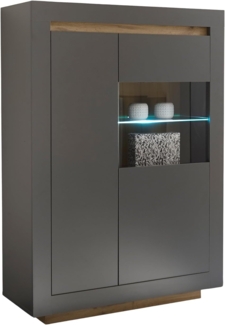 Vitrine Rooky in anthrazit und Eiche Wotan 96 x 136 cm