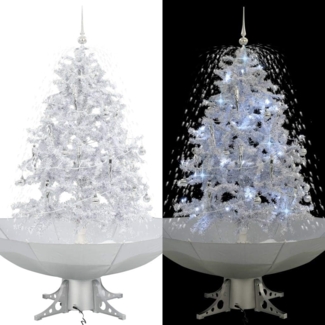 vidaXL 'Schneiender' Weihnachtsbaum mit Schirmfuß, Schneefall, Kugeln & LED-Lampen , Weiß, 140 cm