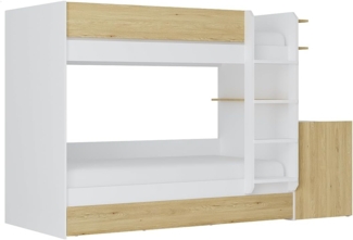 Vente-unique - Etagenbett mit zusätzlichem Ausziehbett & 2 Schreibtischen - 3 x 90 x 190 cm - Weiß & Holzfarben - DOMATI
