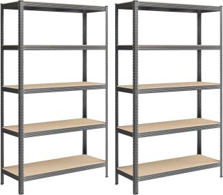 Standregal,2er Set, Schwerlastregal, Kellerregal, Bücherregal, Lagerregal, 5 Ablagen, Küchenregal, Regal,verstellbare Ablagen, Industriestil,200x120x60cm,Grau,GLR060G02