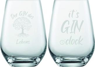 EKM Living Schott Zwiesel 2er Set Ginglas 548ml mit Gravur Gin des Lebens & Gin o' Clock – lustige Geschenkidee für Ginliebhaber, Frauen, Männer, Freunde im Geschenkkarton (ohne Stiel, Set 2)