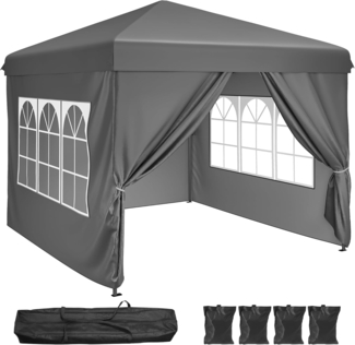 YITAHOME 2,5x2,5 wasserdichte Pavillon Faltpavillon mit Seitenteilen, Höhenverstellbar Faltbarer Pop up Pavillon Perfekt für Outdoor Partys, Camping, Märkte und Festivals, Dunkelgrau