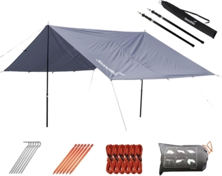 Skandika Sonnensegel XL 5 x 3 m + 2 Teleskopstangen, Sonnenschutz rechteckig, wasserdicht, UPF 50+, 3000 mm Wassersäule, Heringe, Regenschutz für Campen, Garten