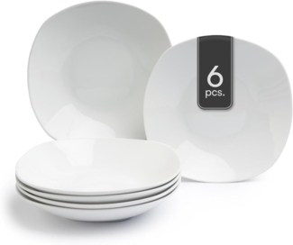Home4You Suppenteller, Weiß, Porzellan, 22 x 22 cm, Eckig, (6 St), Spülmaschinengeeignet, Mikrowellengeeignet