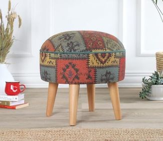 Stylish Green Pouffe, 45 x 45 x 45 cm | 50% Cotton & 50% Linen, 35 HR Orthopedic Soft Sponge (6 cm) | Durable Beech Wood Legs, Perfect for Modern Living Spaces