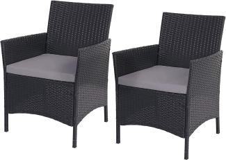 2er-Set Poly-Rattan Gartensessel Halden, Korbsessel ~ anthrazit, Kissen anthrazit