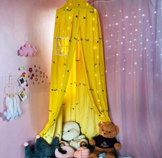 Betthimmel Babybett Baldachin Kinderzimmer Baumwolle Moskitonetz Kinderzimmer Schlafzimmer Spielzimmer Dekoration (Gelb)