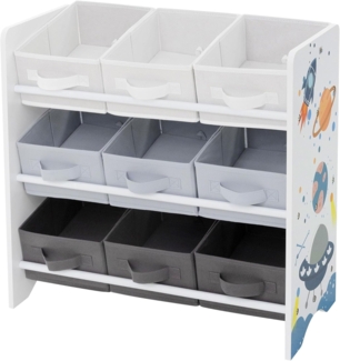 Joyz Spielzeugtruhe Kinderregal Kindermöbel Kinderzimmerregal Spielzeug Spielzimmer Möbel, Weltraum Bücherregal mit 9 Boxen & 3 Etagen Pressspan / Vlies
