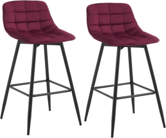 2er-Set Designer Barstuhl mit Fußstütze Samt, Metallbeine Elif bordeaux
