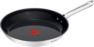 Tefal Duetto On Bratpfanne 28 cm, Go Ceram keramische Antihaftbeschichtung, Thermo-Signal, genieteter Griff, für alle Herdarten geeignet, langlebig, Edelstahl, G7660634