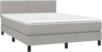 vidaXL Boxspringbett mit Matratze & LED Hellgrau 140x200 cm Stoff 3133077