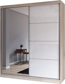 Fabryka Mebli Idźczak Schiebetürenschrank, eleganter Kleiderschrank Schrank Garderobe Spiegel Multi 35-180 cm, Schlafzimmer- Wohnzimmerschrank Schiebetüren Modern Design (Sonoma/Weiß)