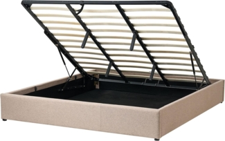 Polsterbett Leinenoptik beige mit Bettkasten hochklappbar 180x200 cm DINAN