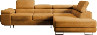 Selsey STEVIL - Ecksofa L-Sofa mit Schlaffunktion, Bettkasten, Ottomane rechts, Cordbezug Senfgelb